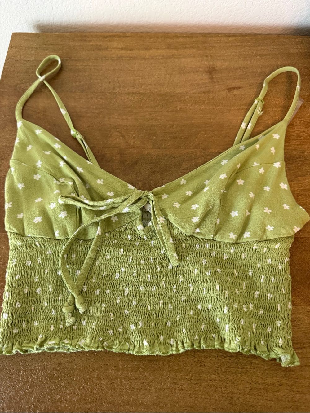 La Hearts Olive Green Floral Smocked Cami